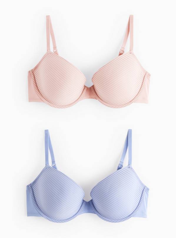 Pink & Blue Stripe Mesh T-Shirt Bra 2 Pack 38C